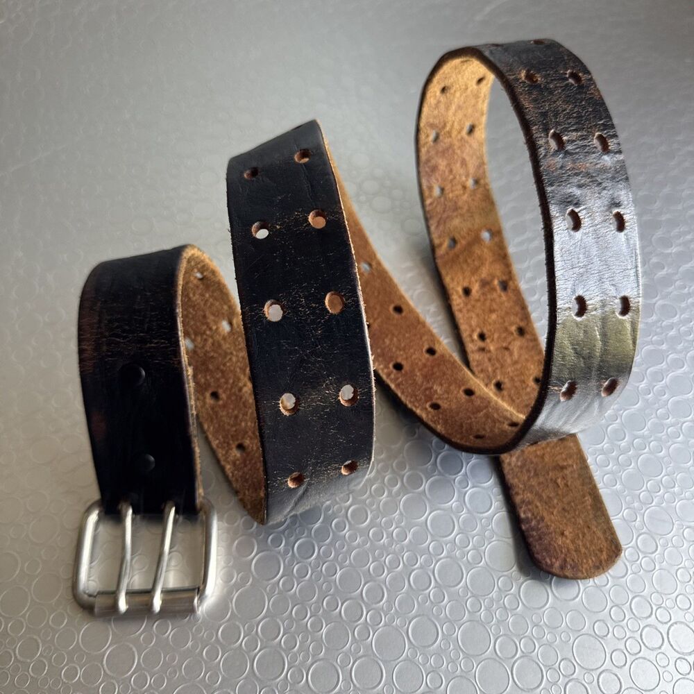 Vintage CIL Tan Renegade Dark Espresso Double Prong Belt Made in USA - Size L 40